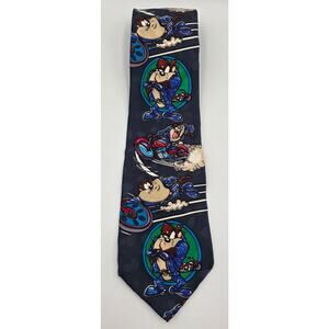 Vintage 90s Looney‎ Tunes Tasmanian Devil Neck Tie Biker Classic Pointed